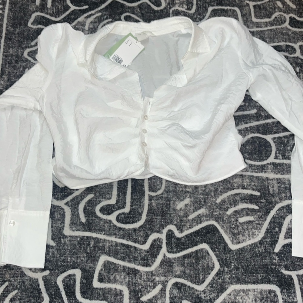 Cropped Ruched White Blouse, H&M , size L